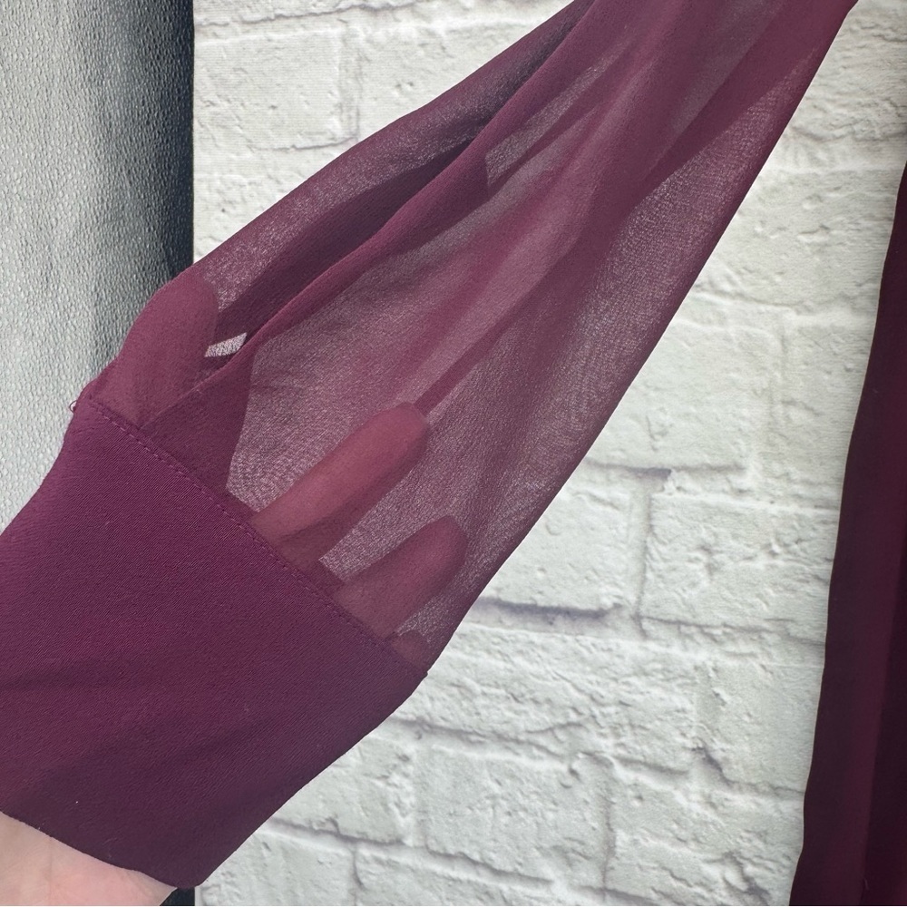 Vince Silk Blend Sheer Long Sleeve Burgundy Shift Dress Tunic Size 4 - Picture 5 of 16